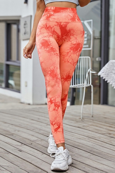 Trendy Women's Workout Leggings Tie Dye High Waist Slim Leggings