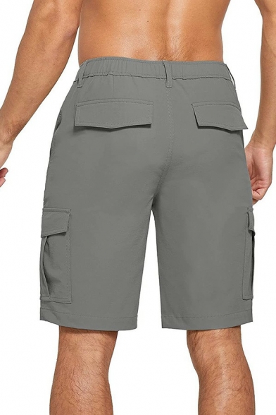 Vintage Guys Shorts Solid Color Pocket Detail Mid Rise Fitted Button down Cargo Shorts
