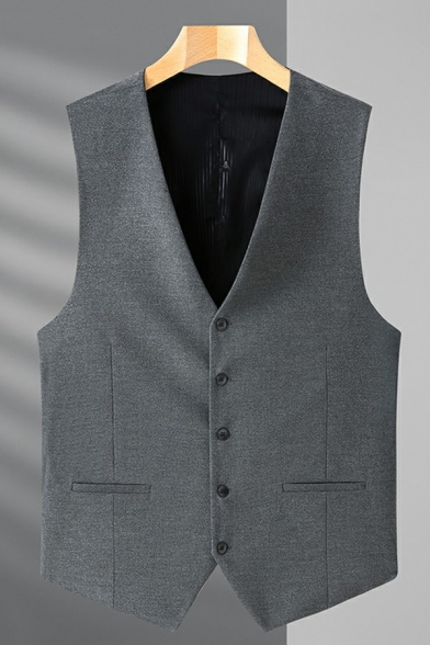 Basic Suit Vest Striped Print V-Neck Relaxed Fit Button Placket Suit Vest for Men