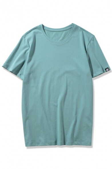 Comfortable Men T-Shirt Plain Short Sleeves Round Collar Tee Top