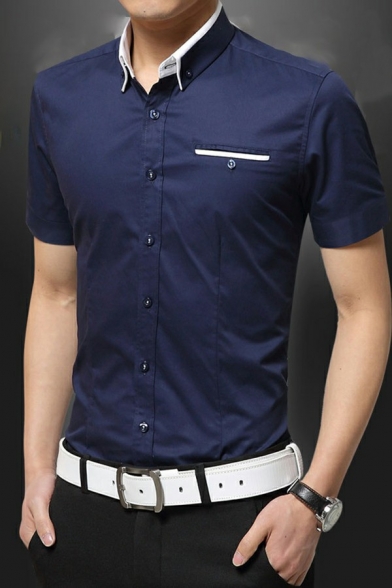 Daily Mens Plain Shirt Button-Down Collar Button Closure Regular Fit Shirt