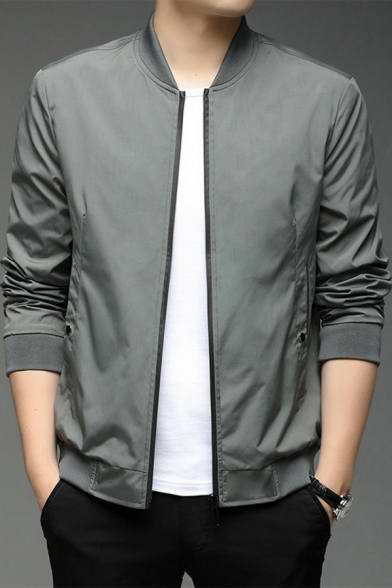 Hot Guy's Jacket Solid Pocket Detail Long Sleeve Regular Fit Zip Up Stand Collar Jacket