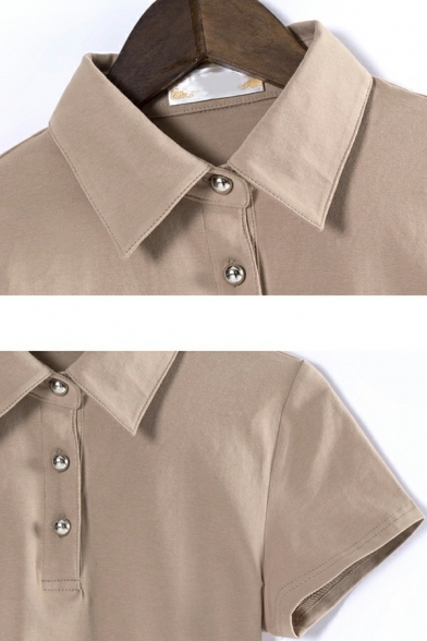 Modern Womens Polo Shirt Plain Turn-down Collar Short Sleeve Gym Polo Shirt