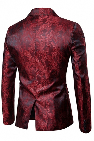 Trendy Guys Suit Set Jacquard Print One Button Lapel Collar Jacket Pocket Detail Suit Set