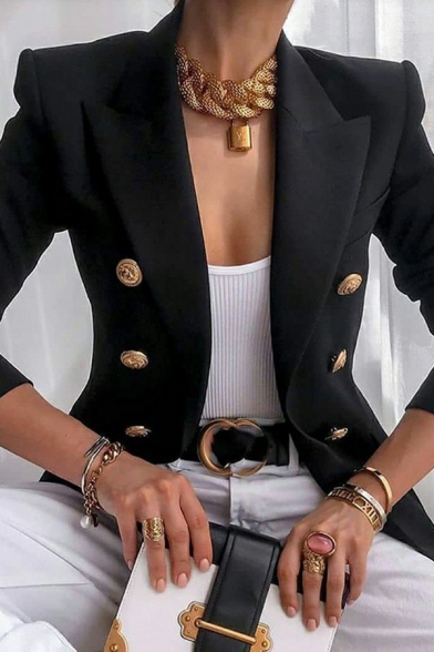 Casual Suit Blazer Solid Color Lapel Collar Double Breasted Suit Blazer for Women