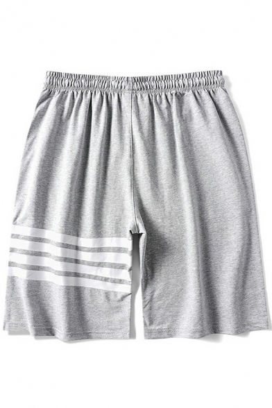 Men Classic Shorts Striped Pattern Elastic Waist Pocket Detail Drawstring Shorts