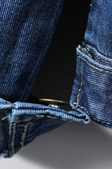 Stylish Denim Jacket Plain Spread Collar Button Closure Pocket Detail Denim Jacket for Men