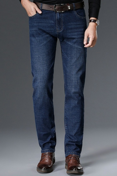 Vintage Mens Plain Jeans Medium Wash Pocket Detail Zipper Placket Jeans