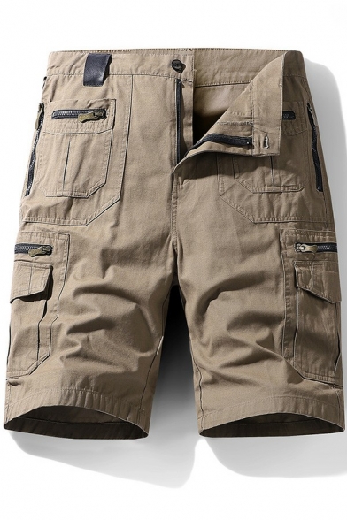 Boyish Boys Whole Colored Zip Closure Mid Rise Flap Pocket Relaxed Fit Cargo Shorts