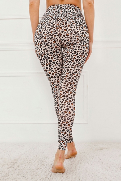 Charming Women's Workout Leggings Leopard Printed High Waist Slim Leggings