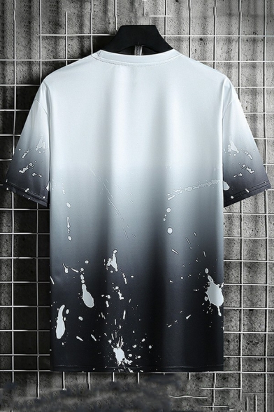 Creative Men's Tee Ombre Print Round Neck Short Sleeves Regular Fit Tee Shirt