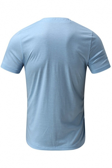 Daily Guys Tee Top Pure Color Short Sleeves Round Neck Button Detail Tee Top