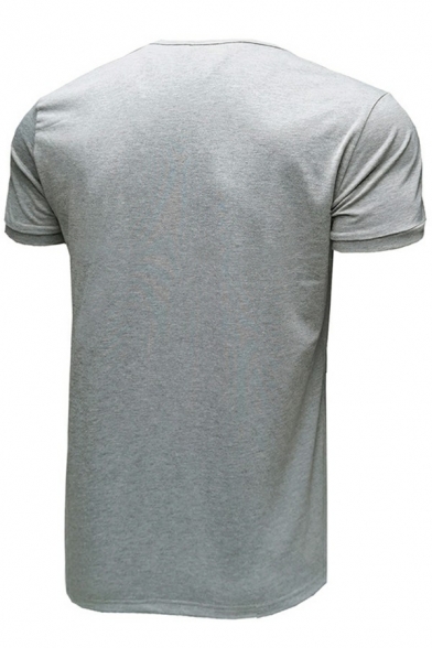 Modern Men's T-Shirt Contrast Line Henley Neck Button Detail Short Sleeve T-Shirt
