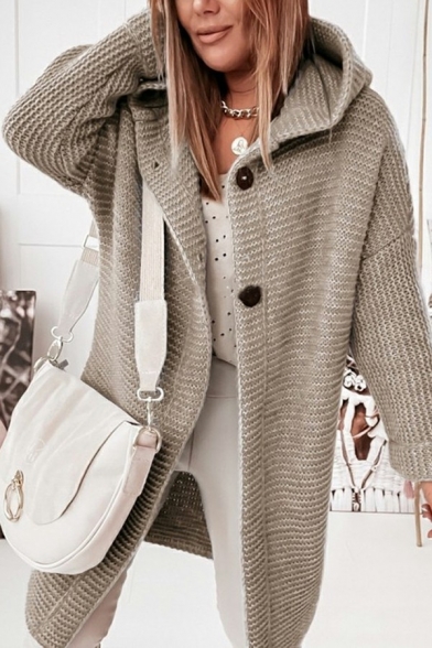Modern Women Cardigan Plain Long Sleeve Single Breasted Cardigan Sweater with Pocket