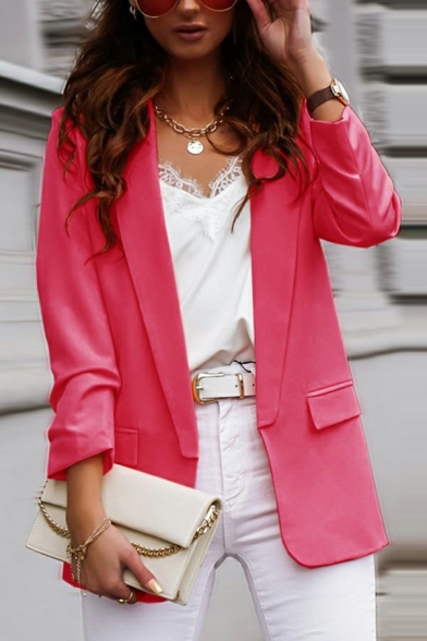 Women Simple Suit Blazer Plain Shawl Collar Pocket Detail Open Front Suit Blazer