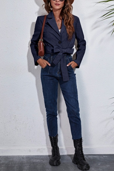 Women Stylish Suit Blazer Plain Lapel Collar Single Breasted Suit Blazer
