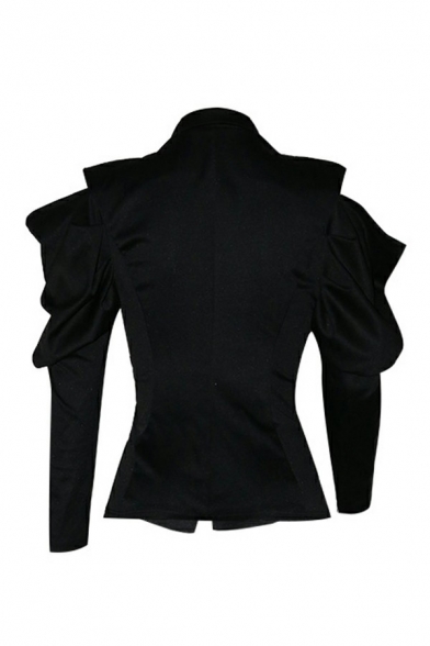 Women Unique Suit Blazer Plain Lapel Collar Off-the-shoulder Single Button Suit Blazer