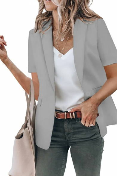 Basic Suit Blazer Pure Color Shawl Collar Single Button Suit Blazer for Women