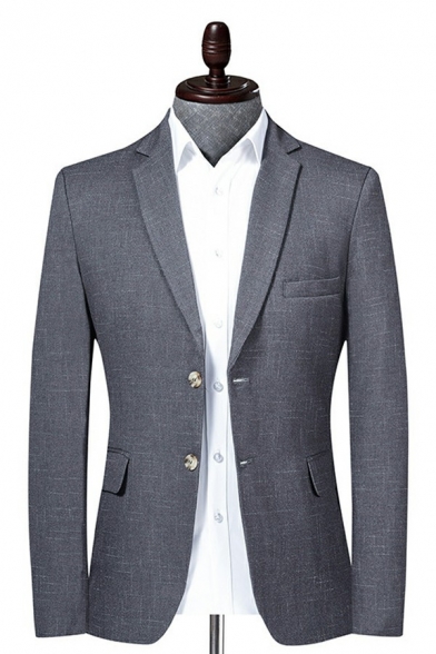 Classic Suit Blazer Plain Pocket Detail Lapel Collar Long Sleeve Button Closure for Men