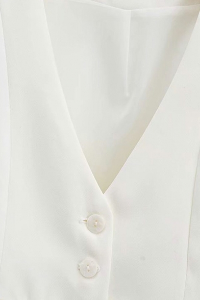 Creative Vest Whole Colored Button Fly V-Neck Pocket Suit Vest for Women