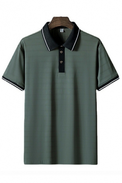 Men Basic Polo Shirt Contrast Line Printed Short Sleeve Polo Shirt