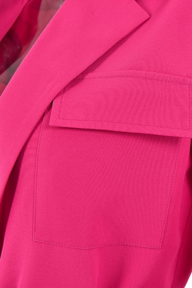 Women Casual Suit Blazer Pure Color Lapel Collar Lace-up Placket Pocket Detail Suit Blazer