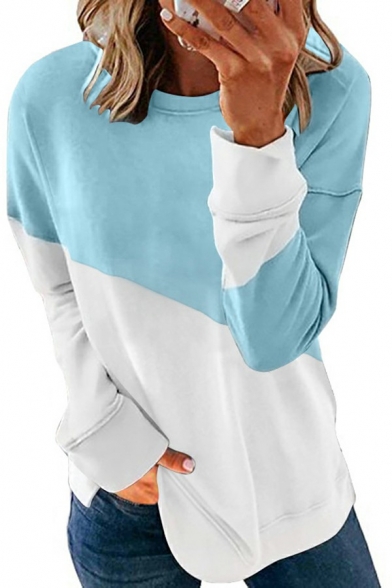 Dashing Women Sweatshirt Color Block Crew Neck Long-Sleeved Regular Fitted Sweatshirt