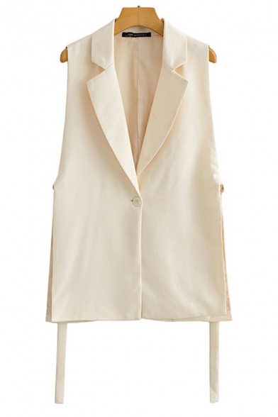 Fashionable Women Vest Lapel Collar Pure Color Single Button Regular Fit Vest