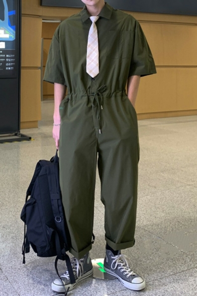Stylish Cargo Coveralls Pure Color Pocket Detail Coveralls for Men