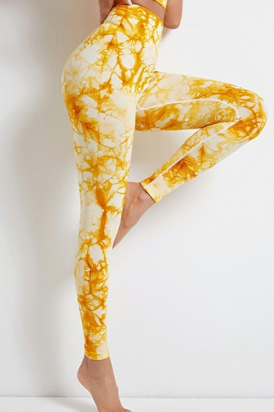 Stylish Womens Yoga Leggings Tie Dye Print High Waist Ankle Length Leggings