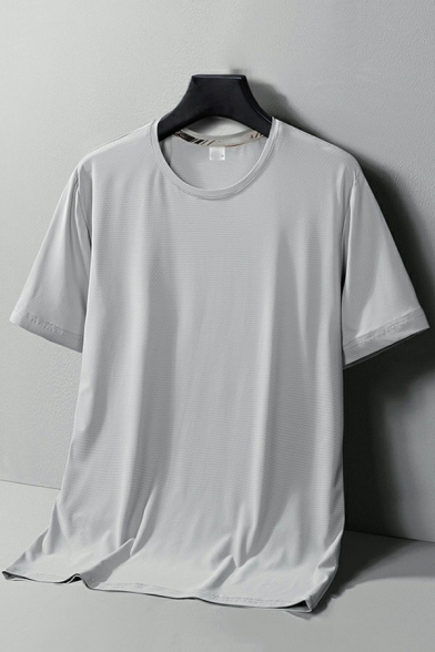 Casual T-Shirt Solid Color Round Neck Short Sleeves T-Shirt for Men
