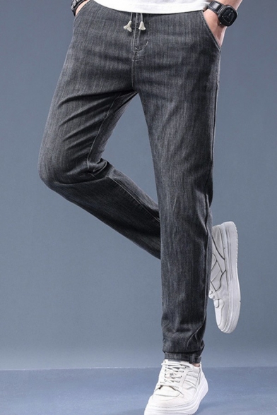 Daily Plain Jeans Medium Wash Pocket Detail Zipper Placket Jeans for Men