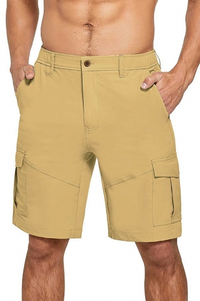 Vintage Guys Shorts Solid Color Pocket Detail Mid Rise Fitted Button down Cargo Shorts