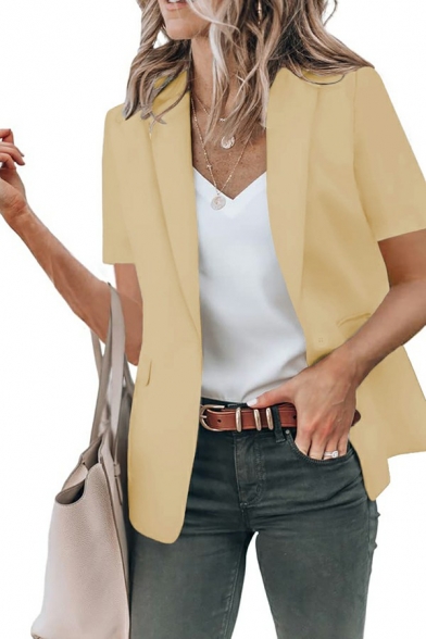 Basic Suit Blazer Pure Color Shawl Collar Single Button Suit Blazer for Women