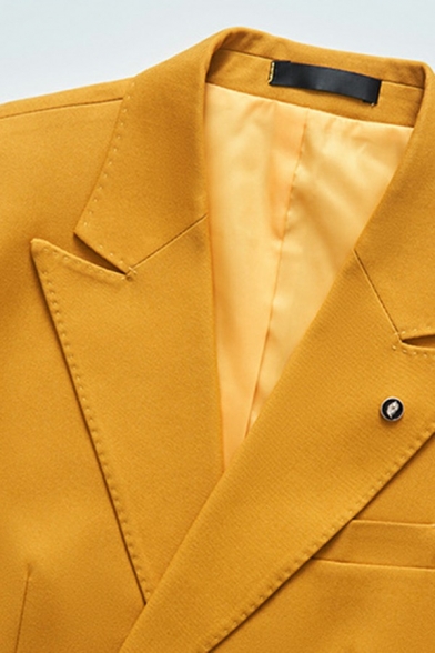 Classic Guy's Blazer Plain Lace-up Lapel Collar Button Up Blazer Top