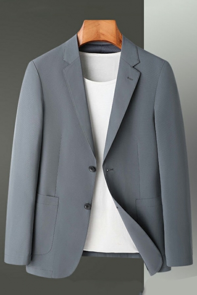 Classic Mens Suit Blazer Plain Pocket Detail Lapel Collar Long Sleeve Button-up Blazer