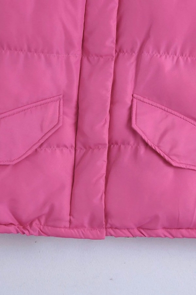 Classic Women Vest Stand Collar Pure Color Zip Closure Pocket Detail Vest