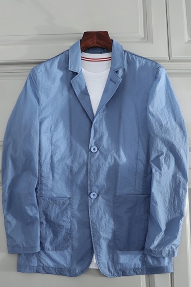 Cozy Mens Blazer Plain Pocket Detail Long Sleeve Notched Collar Button Closure Blazer