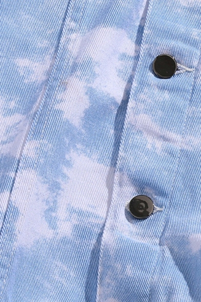 Men Casual Denim Jacket Camo Pattern Turn-down Collar Button down Denim Jacket