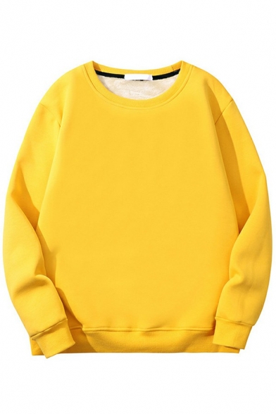 Men Comfortable Sweatshirt Pure Color Crew Neck Fleece Inner Sweatshirt