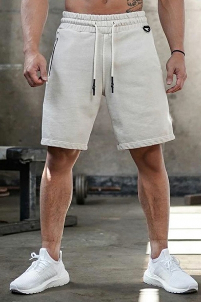Men Creative Shorts Plain Elastic Waist Pocket Detail Drawstring Shorts