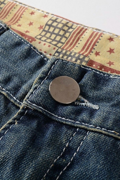 Men Modern Jeans Solid Color Zip Placket Distressed Pocket Detail Jeans