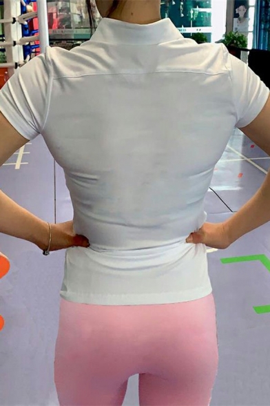 Sporty Womens Polo Shirt Plain Turn-Down Collar Short Sleeve Workout Polo Shirt