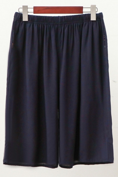 Basic Men Shorts Plain Elastic Waist Pocket Design Oversized Mid Rise Shorts