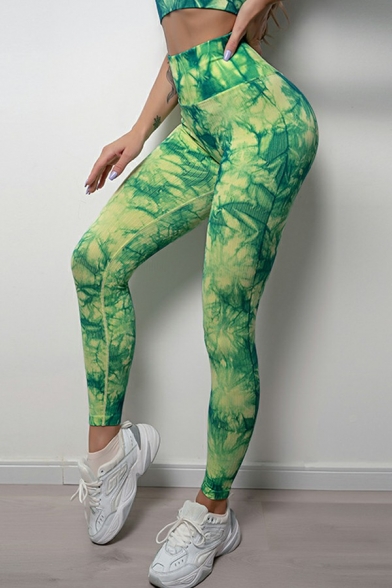 Creative Fitness Leggings Tie Dye Print High Waist Stretch Yoga Leggings for Ladies