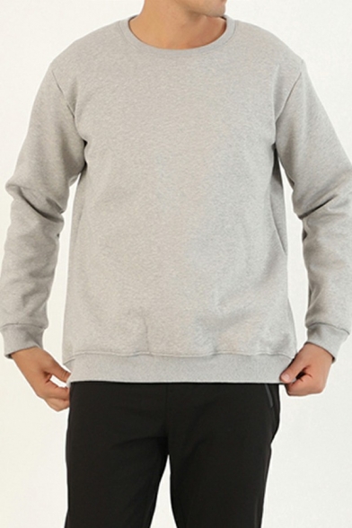 Men Comfortable Sweatshirt Pure Color Crew Neck Fleece Inner Sweatshirt