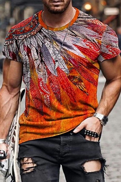 Mens Chic T-shirt 3D Geometric Pattern Crew Collar Short Sleeves Fitted T-Shirt