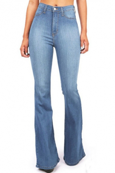 Women's Trendy Jeans Pure Color High Rise Pocket Detail Zip Placket Jeans
