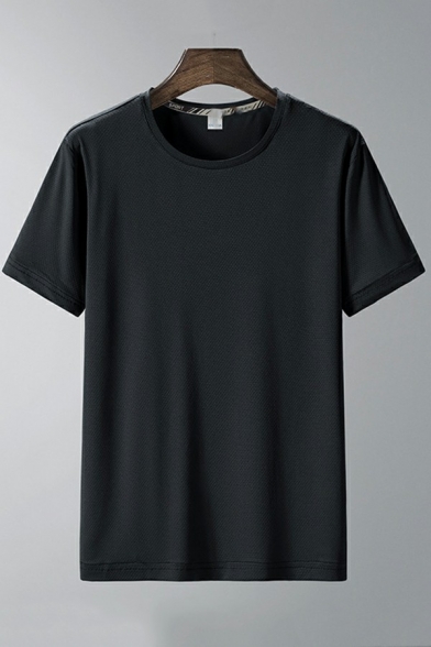 Casual T-Shirt Solid Color Round Neck Short Sleeves T-Shirt for Men