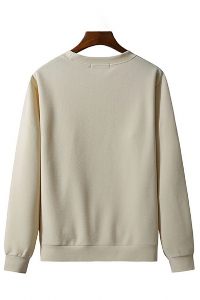 Classic Sweatshirt Plain Round Neck Ribbed Hem Relaxed Sweatshirt for Men
